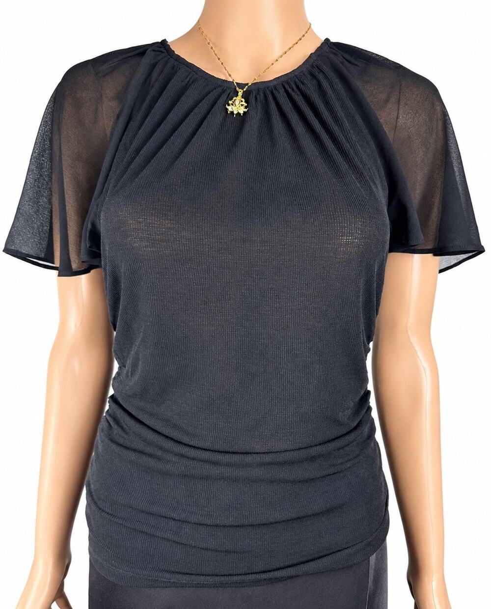 NWT Veronica Beard Jeans Black Ruched Flutter Sleeve Knit Blouse Women’s S